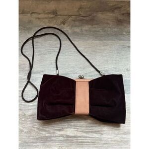 Kate Landry Burgundy Wine Velvet Bow Evening Bag